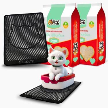 Imagem de Kit 2 Areia Biodegradável Grossa 2Kg Great Pets Com Tapete