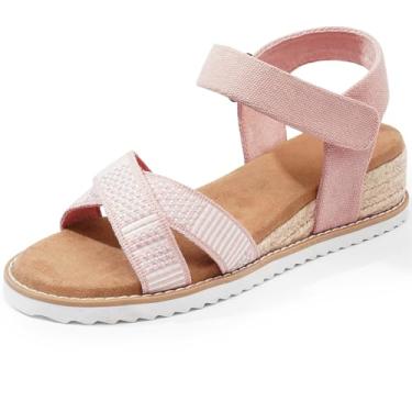 Imagem de Sandália plataforma feminina Dodow – Salto alpargata com tira no tornozelo ajustável e leve com palmilha acolchoada, Rosa, 36 BR