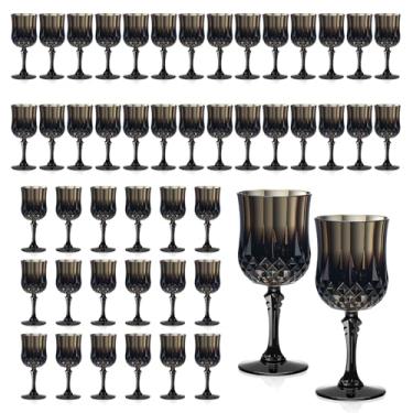 Imagem de XUWAIDSGN Copos de vinho vintage de plástico de 200 ml, copos inquebráveis, copos de água de cristal, copos de água reutilizáveis, taças de champanhe vintage (48, preto)