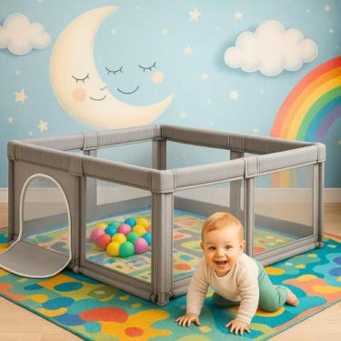 Imagem de Cercadinho Grande para Bebê 180x150cm  Chiqueirinho Infantil com Tela 