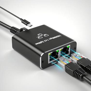 Imagem de EGGIS Divisor de rede RJ45 Gigabit Ethernet divisor 1 a 2, adaptador divisor de rede Ethernet RJ45 de alta velocidade 1000Mbps para cabo Cat 5/5e/6/7/8