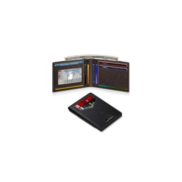 Imagem de SEMORID Carteira masculina fina de couro para 9 a 13 cartões, carteira fina com bloqueio de RFID com janela para identidade e compartimento para dinheiro elástico, carteira pequena minimalista