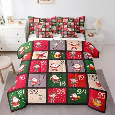 Imagem de Erosebridal Jogo de cama Queen com desenho animado de Papai Noel, 7 peças, decoração de Natal fofo, Papai Noel, anão, conjunto de cama com edredom, kawaii, gnomo de Natal