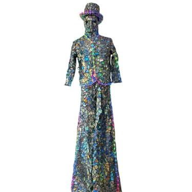 Imagem de Earthradius Fantasia espelhada de lantejoulas andador de palafitas LED robô fantasia DJ festa show dança festa fantasia ouro vermelho (cor LED, 3GG)