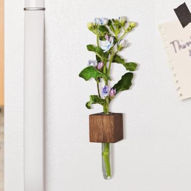 Imagem de Mini ímãs de vaso de madeira para geladeira, vasos de botões fofos, magnéticos, engraçados, vasos de flores magnéticos, ímãs de plantas 3D para geladeira cozinha armário decoração de escritório