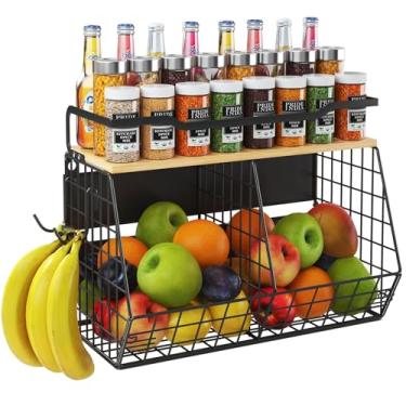 Imagem de Prateleira magnética para geladeira com ímã mais largo e espesso, 1 pacote com cesta organizadora de geladeira para frutas, cebola, batata, suporte de especiarias, cozinha, lavanderia, despensa (preto