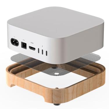 Imagem de MOSHOU Suporte de doca de madeira para Mac mini M4/M4 Pro 2024, suporte de suporte avançado para acesso ao botão liga/desliga antipoeira, resfriamento, evita arranhões, antiderrapante, acessórios