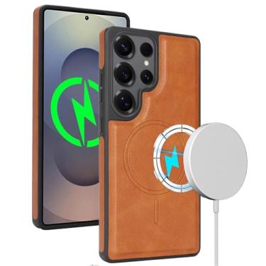 Imagem de HAOMRIYL Capa magnética para Samsung Galaxy S25 Ultra/S25 Plus/S25, capa de couro executiva, carregamento sem fio, à prova de choque, marrom, S25plus