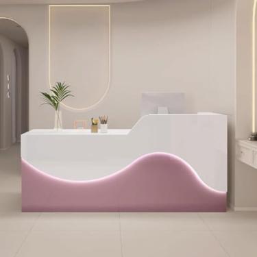 Imagem de Mesa De Recepção Com Balcão Balcão De Recepção Balcão De Recepção Mesa De Balcão De Escritório Em Madeira De Engenharia Com Iluminação Suave E Relaxante, Rose+white, 130cm