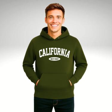 Imagem de Moletom Unissex California Canguru Blusas de Frio Casaco Fechado Liso Estampado-Unissex