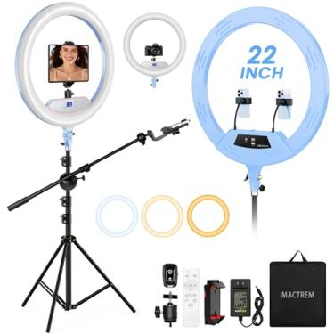 Imagem de Kit Ring Light 55.9 cm: Tripé de luz de anel para iPhone iPad, com tripé de 75 polegadas / visor LCD / 2 portas USB suporte de telefone para gravação de vídeo, reunião de zoom, YouTube, TikTok (azul)