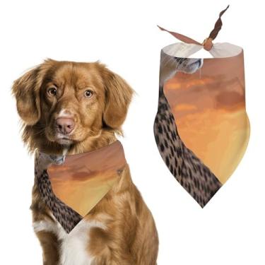 Imagem de Cachecol triângulo de poliéster estampado Cheetah Looking with Sunset – Tamanho único (70 x 30 cm)