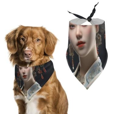 Imagem de Cachecol feminino clássico asiático impresso para animal de estimação cachecol triangular de poliéster - tamanho único (70 x 30 cm)