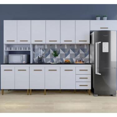 Imagem de Cozinha Completa Atenas 12 Portas 3 Gavetas Kaiki Móveis - Branco