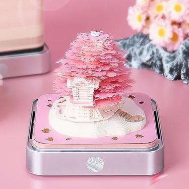 Imagem de Cowenhey Calendário 3D, calendário de mesa 2026 com luz LED, bloco de notas de árvore 3D, calendário de mesa criativo, presente de Natal para colegas, decoração de mesa (árvore rosa e prata)