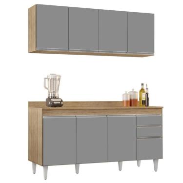 Imagem de Armário Aéreo Nevada E Balcão Para Pia Com Tampo 160cm Arkansas Castanho-cinza - Lumil