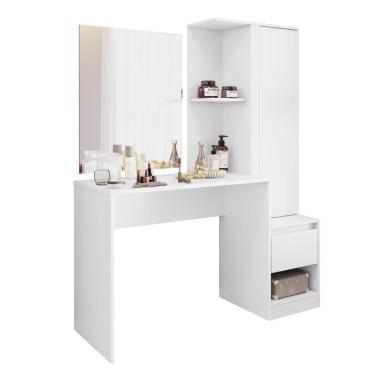 Imagem de Penteadeira Com Espelho 1 Gaveta E 1 Porta Branco Amoudi Móveis Branco