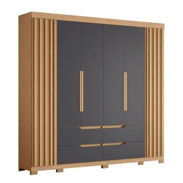 Imagem de Guarda Roupa Casal 240cm Ripado 6 Portas Doble Freijó/titanium - Albatroz