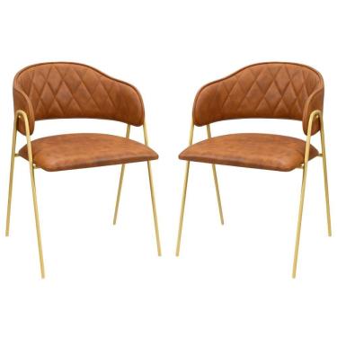 Imagem de Conjunto 2 Cadeiras Veneza Couro Caramelo Metal Dourado