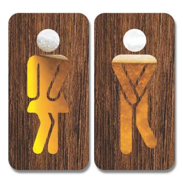 Imagem de Kit 2 Placas Sinalização Banheiro Feminino Masculino 20x10cm