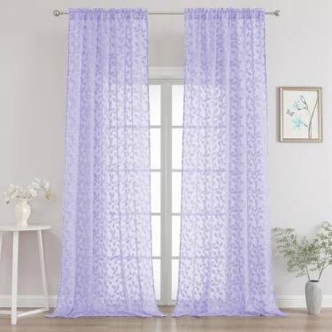 Imagem de Chyhomenyc Cortinas transparentes roxas claras extralongas de 300 cm de comprimento, conjunto de 2 painéis, cortinas de tratamento de janela para sala de estar, 132 cm L x 120 C, 2 peças