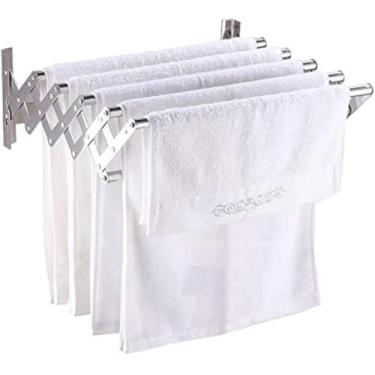Imagem de Rack De Secagem De Roupas De Montagem Na Parede Barra De Toalha Gancho Trilho De Roupas Rack De Lavanderia Dobrável Suporte Dobrável Para Secador Linha De Lavagem Para Lavanderi, 50cm/19.7in