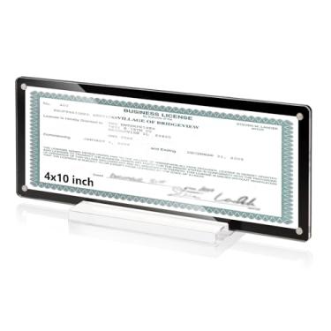 Imagem de Moldura de licença comercial de 10 x 25 cm, suporte de certificado de licença de negócios em acrílico magnético com base preta para foto panorâmica para mesa, casa, escritório, hotel, mesa