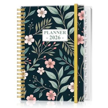 Imagem de Agenda 2025-2026 - Agenda acadêmica 2025-2026 de julho de 2025 a junho de 2026, agenda semanal e mensal encadernada em espiral com 12 abas mensais, bolso interno, 16,3 cm x 21,6 cm, flor rosa