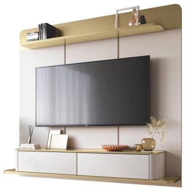 Imagem de Painel Para Tv 70 Pol Bancada Suspensa Cheri B01 Off White Champagne - Lyam Decor