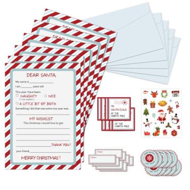 Imagem de sunepany Kit de 8 cartas para o Papai Noel, 12 x 17 cm em papel Carta de Papai Noel, cartas de papelaria de Natal e envelopes, de etiquetas de Papai Noel, suprimentos de ideias de lista de desejos de