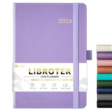 Imagem de Agenda 2026 - Agenda mensal semanal 2026, janeiro de 2026 - dezembro de 2026, 14 x 21 cm, papel grosso, capa de couro, suporte para caneta, bolso traseiro, marcadores, organizador diário perfeito