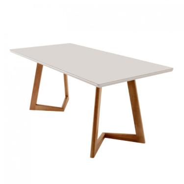 Imagem de Mesa para Sala de Jantar Munique Retangular Vidro 180cm Imbuia e Off White Estilo Moderno