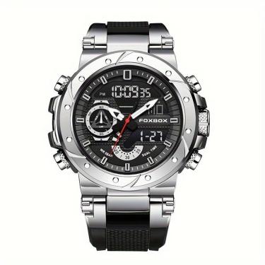 Imagem de Relógio De Quartzo Masculino Com Visor Luminoso Pulseira De Silicone Casual Preto Prateado