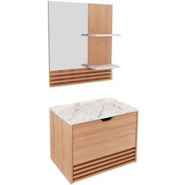 Imagem de Kit Gabinete E Espelheira De Banheiro 60 Cm Sâmia Amêndoa/mármore Branco