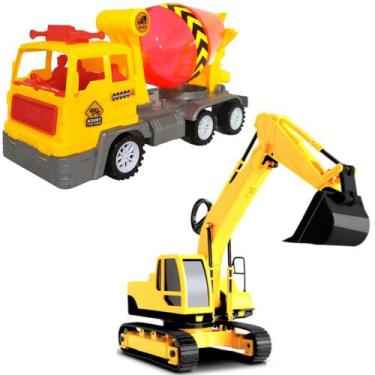 Imagem de Kit Canteiro de Obras com Caminhão Betoneira e Escavadeira - Futuro Ki