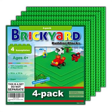 Imagem de Brickyard Building Blocks Placa de base compatível com Lego – Pacote com 4 placas de base grandes de 25 x 25 cm para tijolos de brinquedo, atividades STEM e mesa de exibição - Verde