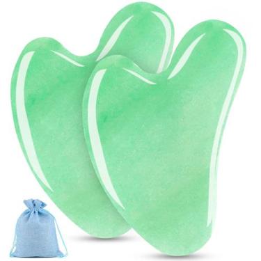 Imagem de Conjunto de ferramentas faciais Gua Sha Esur Jade, pacote com 2 para m