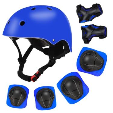 Imagem de Conjunto de capacete infantil ajustável gradiente colorido com joelheiras e cotoveleiras | Equipamento de segurança multiesportivo para meninos e meninas de 5 a 14 anos | Skate, scooters, patins e