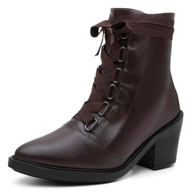 Imagem de Bota Feminina Cano Baixo Bico Fino Cadarços Dia a Dia Casual