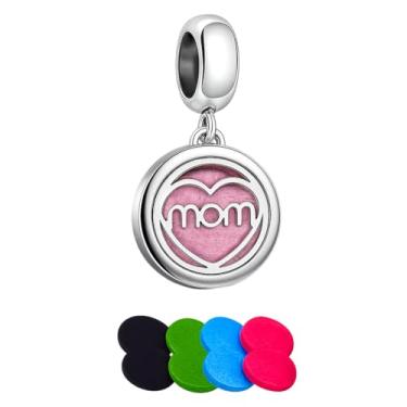 Imagem de BlingNuts Pingente Heart Love Mom Difusor de Óleo Aroma Compatível com Pulseiras Pandora Charms Refil Pads em 4 Cores Conjuntos de Presente para Mulheres