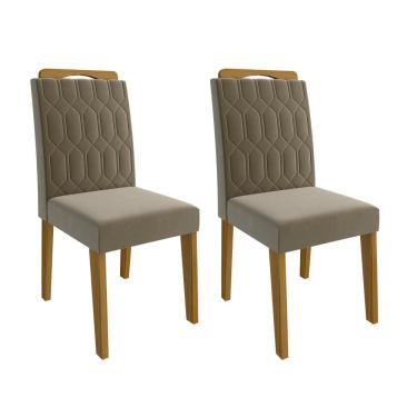 Imagem de Kit Conjunto 2 Cadeiras Sala de Jantar Paola em MDF Assento Estofado Cozinha Moderna Cinza Marrom