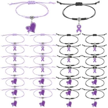 Imagem de Huquary Pulseira de conscientização de fita roxa ajustável para violência doméstica, epilepsia de Alzheimer, lúpus crohn, eventos de conscientização sobre câncer de pâncreas, presente para caridade