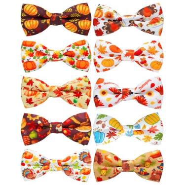 Imagem de PET SHOW Pacote com 10 gravatas borboleta para cães pequenos de Ação de Graças, acessórios para coleira deslizante, filhotes, gatos, abóbora, peru, estampas para cães médios, outono, laço, festa,
