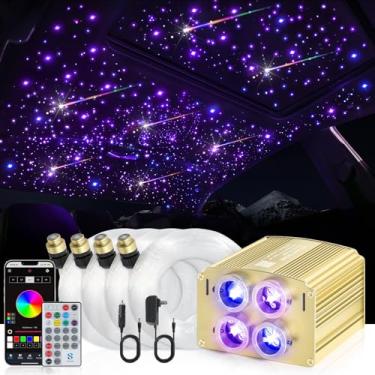 Imagem de Kit de forro de carro Starlight, 4 cores 32W cintilantes e luzes de estrelas cadentes de fibra óptica de meteoro, motor de luz 2 em 1, 1200 peças x 0,10 x 4 m + 240 RGBW 4 portas luzes de teto para