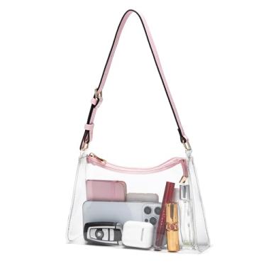 Imagem de Wuflyover Bolsa transparente para eventos de estádio – bolsas transparentes para mulheres bolsa transversal de estádio – bolsa transparente para shows, esportes e dia de jogo (A-rosa, médio)