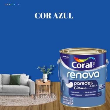 Imagem de Tinta Para Parede Acrílica Coral Renova Cor Azul 3,2l Lavável Premium 