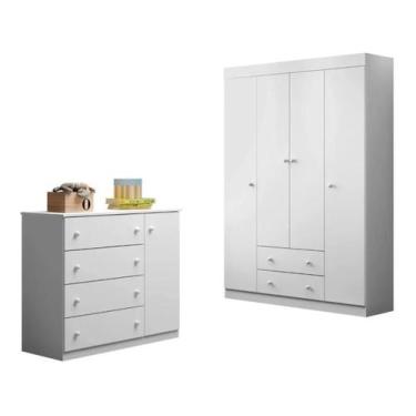 Imagem de Conjunto de Guarda Roupa E Cômoda De Bebê Móveis em MDF Kit 2 Peças - 
