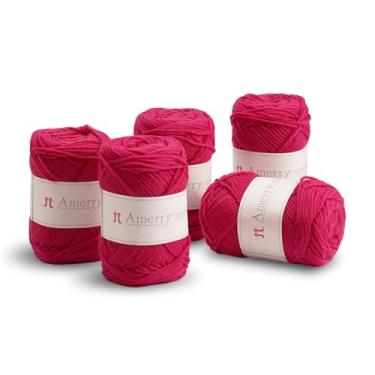 Imagem de Conjunto de 5 novelos Hamanaka Amerry, peso médio, 70% lã merino da Nova Zelândia, 30% mistura acrílica, fio macio e fácil de tricotar para tricô e crochê, feito no Japão (Col. 32)