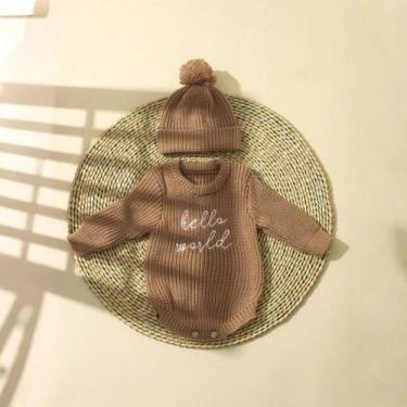 Imagem de Macacão De Tricô Para Bebê Menino Ou Menina Com Chapéu Pom Pom Para Fo