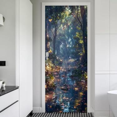 Imagem de REDAMANCY Selva Rio Floresta Paisagem Natureza Descasque e Cole Adesivos de Porta Vinil Mural Decalques Decoração Papel de Parede Moderno Autoadesivo, Impermeável, Removível